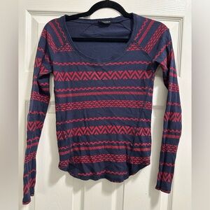 Lucky Brand Navy and Red Geometric Long Sleeve Top